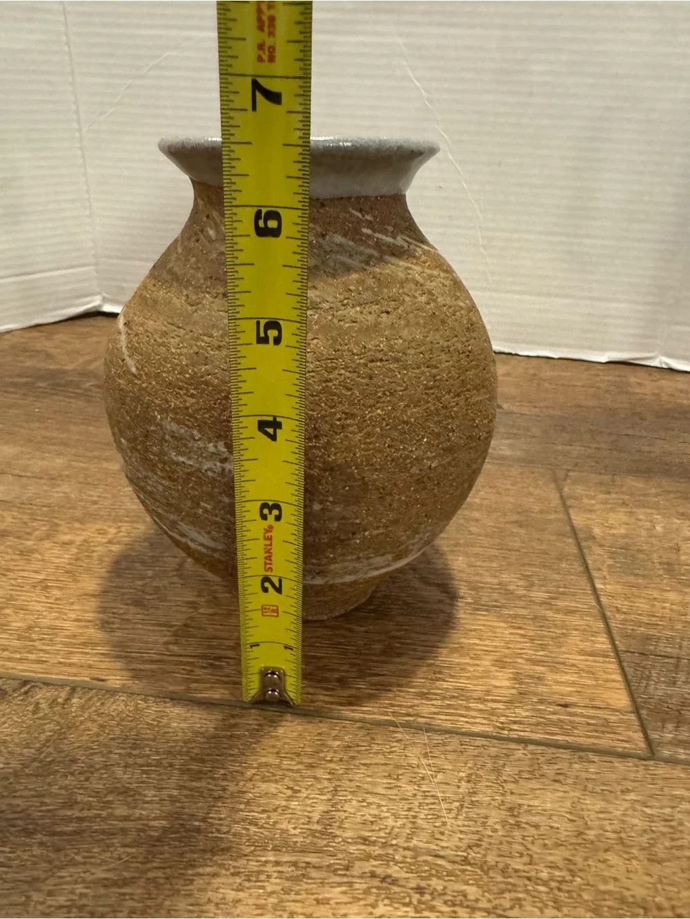 Small Handcrafted Studio Pottery Vase with Textured Brown & White Body